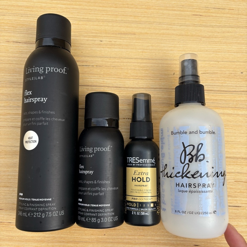 Hairspray lot Living Proof Flex 7.5oz Bumble and Bumble BB Thickening 8oz bundle